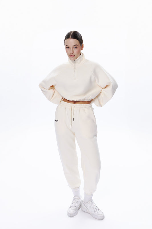 CROPPED SET with zip in COCONUT MILK Cropped hoodie set DLNSK 