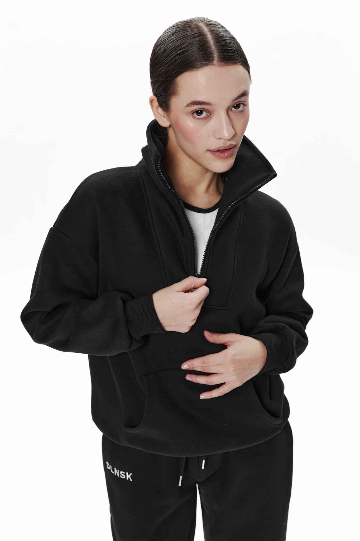 ICON crewneck with zip in BLACK Crewneck DLNSK 