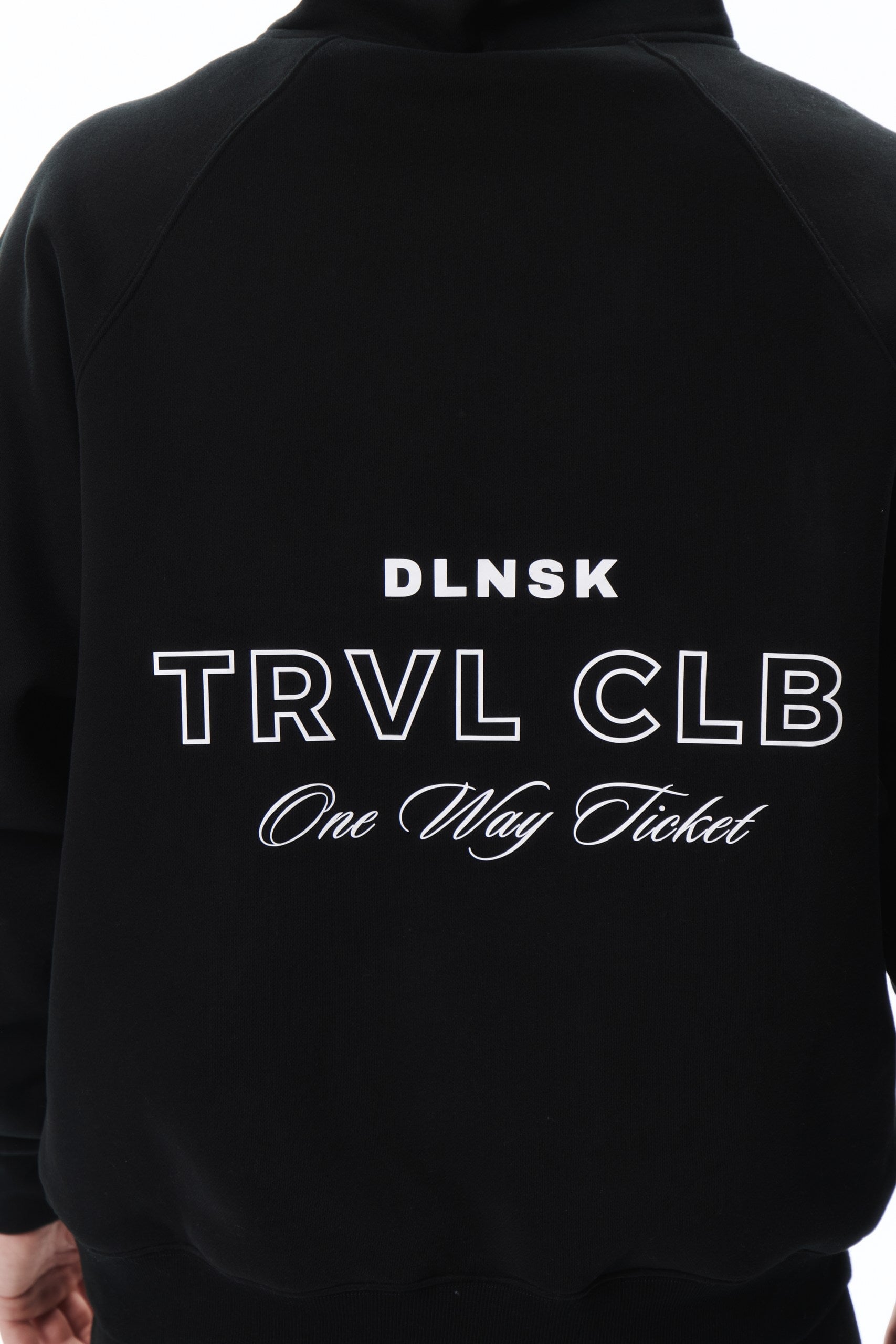 TRVL CLB base hoodie in BLACK DLNSK 