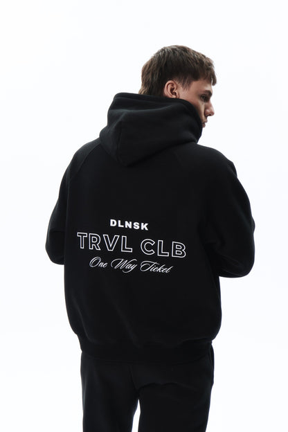 TRVL CLB base hoodie in BLACK DLNSK 