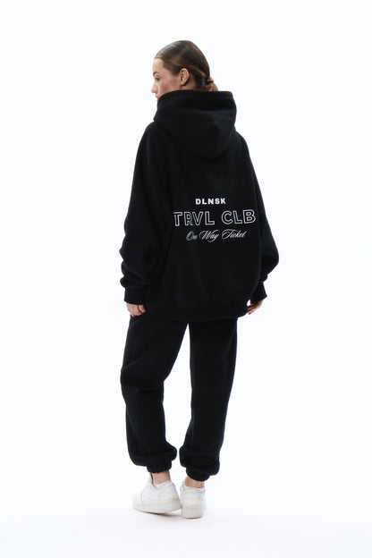 TRVL CLB zip hoodie in BLACK Hoodie DLNSK 